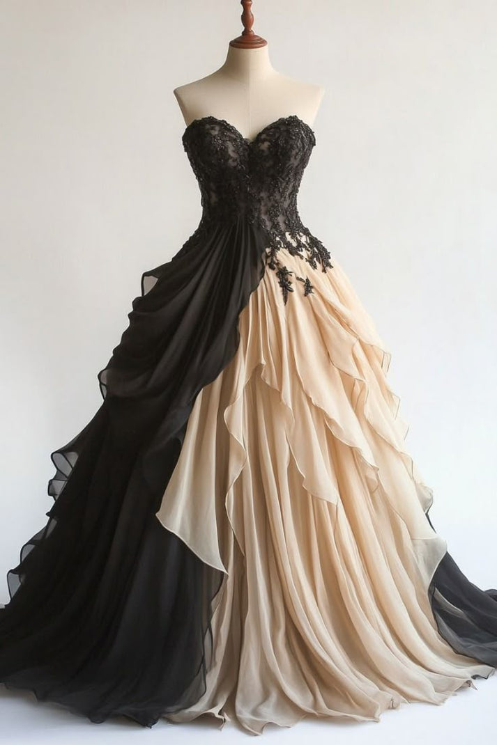 A-Line/Elegant Sweetheart Sleeveless Floor-Length Applique Chiffon Prom Dresses main image 0