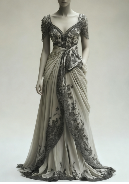 Vintage A-Line V-neck Lace Appliqué Long Prom Dress with Veil Wedding Dress ED01503