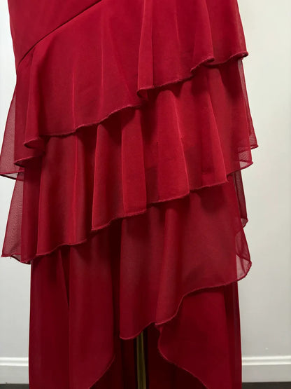 Burgunderrotes A-Linien-Neckholder-Chiffon-Ballkleid mit V-Ausschnitt und rückenfreiem Rücken, Brautjungfernkleid mit Knöchellänge ED01515