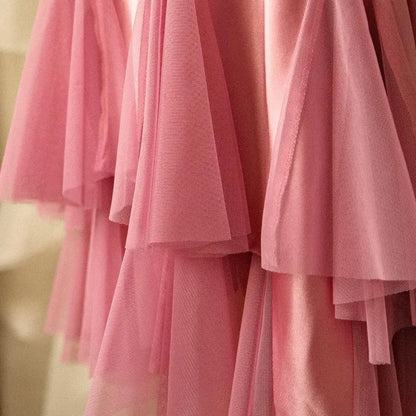 Gorgeous  A-line Pink Spaghetti Strap Satin Applique Retro Prom Dress Birthday Party Dress ED01528