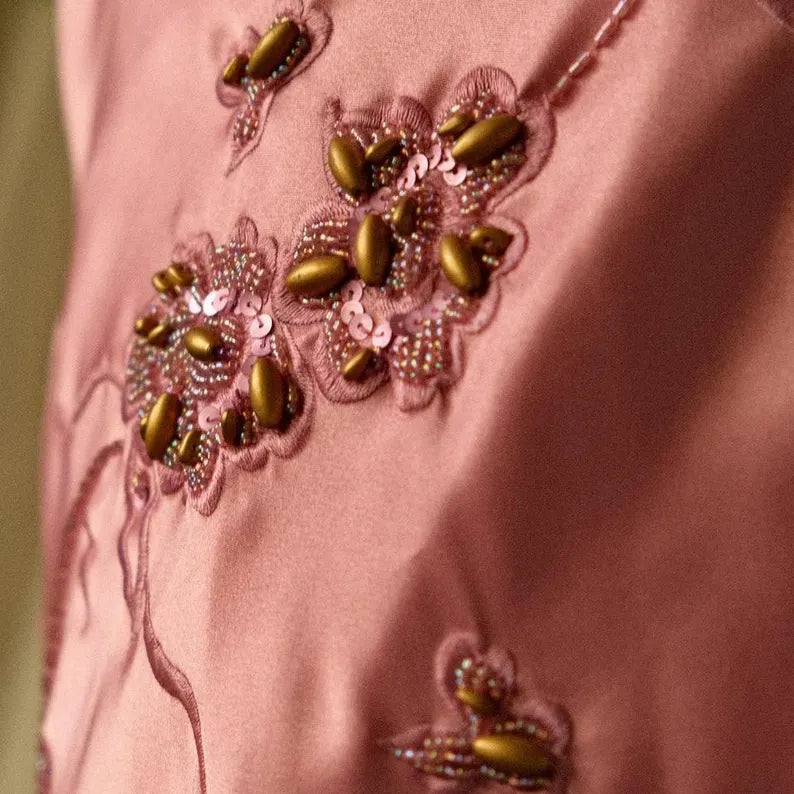 Gorgeous  A-line Pink Spaghetti Strap Satin Applique Retro Prom Dress Birthday Party Dress ED01528