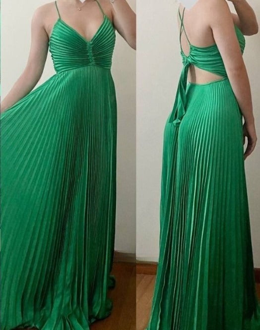 Forest Green Backless Prom Dress💚 Glam Chiffon Evening Dress for Party &Special Ocassion
