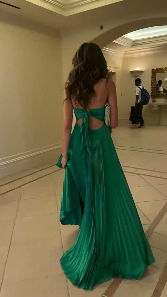 Forest Green Backless Prom Dress💚 Glam Chiffon Evening Dress for Party &Special Ocassion