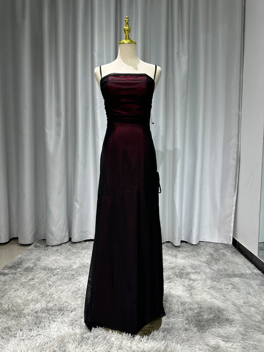 Robe de bal longue en tulle à bretelles spaghetti et fentes ED01532