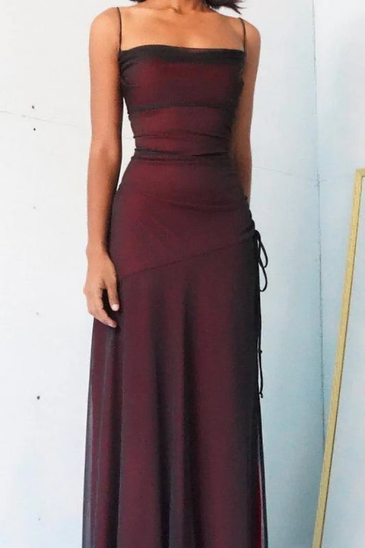 Robe de bal longue en tulle à bretelles spaghetti et fentes ED01532