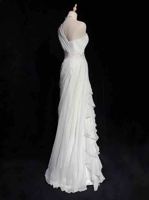 Weißes, figurbetontes, langes Ballkleid aus Satintüll, schlichtes Brautkleid ED01535