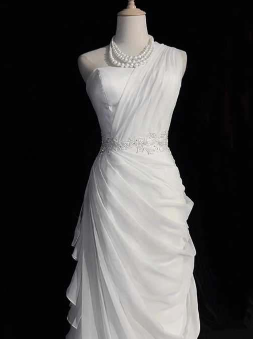 Weißes, figurbetontes, langes Ballkleid aus Satintüll, schlichtes Brautkleid ED01535