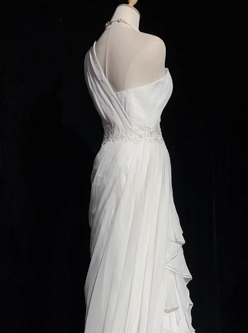 Weißes, figurbetontes, langes Ballkleid aus Satintüll, schlichtes Brautkleid ED01535