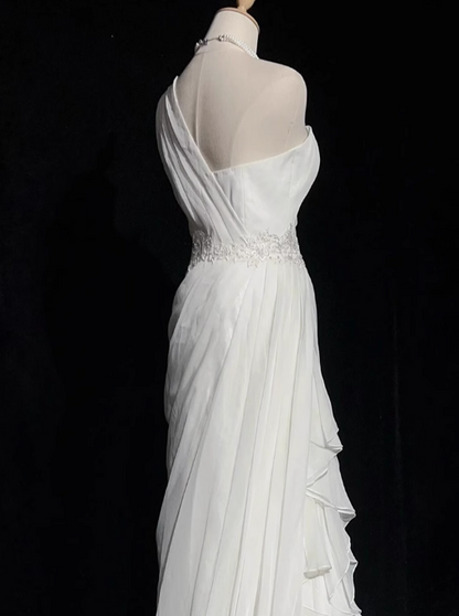 Weißes, figurbetontes, langes Ballkleid aus Satintüll, schlichtes Brautkleid ED01535