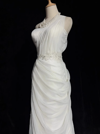 Weißes, figurbetontes, langes Ballkleid aus Satintüll, schlichtes Brautkleid ED01535