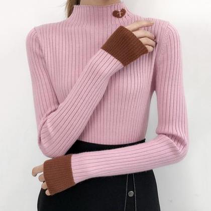 Crew Neck Long Sleeves Slim Fit Pullover Sweater ED0153