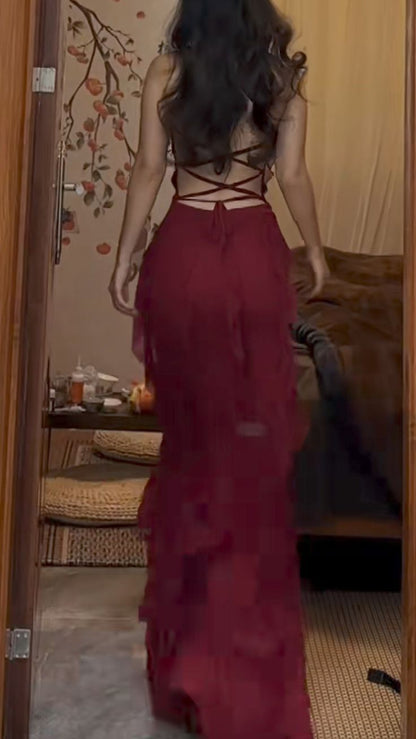 A-Line Spaghetti Straps Chiffon Long Prom Dress Formal Evening Dress ED01543