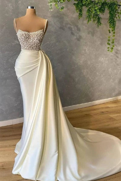 Mermaid Satin Spaghetti strap Sweetheart Sequined Beaded Long Prom Dress Gorgeous Evening Dress ED01545