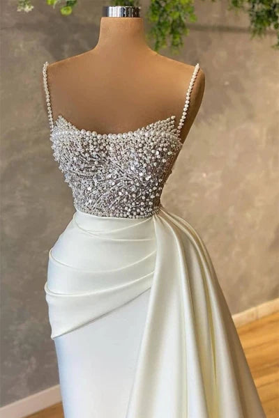 Mermaid Satin Spaghetti strap Sweetheart Sequined Beaded Long Prom Dress Gorgeous Evening Dress ED01545