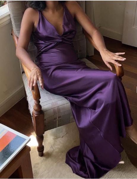Simple  💛A-Line Long Prom Dress for Party&amp;Birthday-V Neck Satin Beautiful Backless Formal Evening Dress