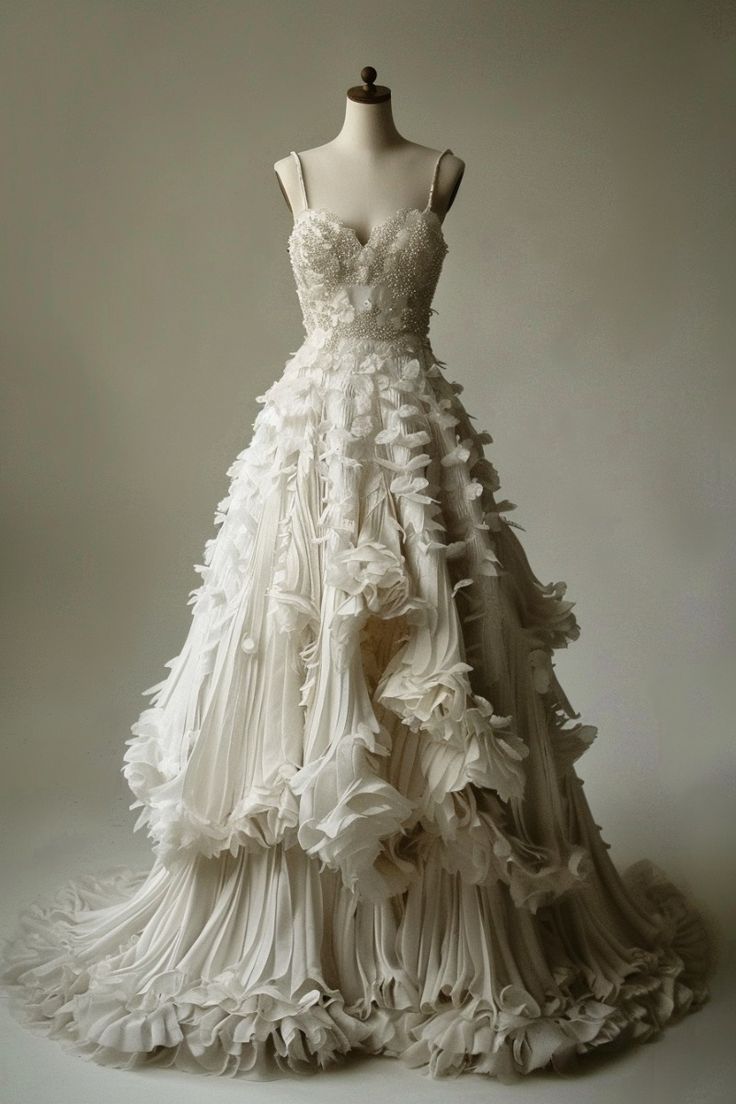White A-line Spaghetti Strap Beaded Tulle Long Prom Dress Simple Applique Wedding Dress  ED01566