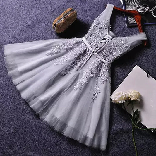 Kurzes rosa Ballkleid mit Spitze und V-Ausschnitt, süßes Homecoming-Kleid ED01579