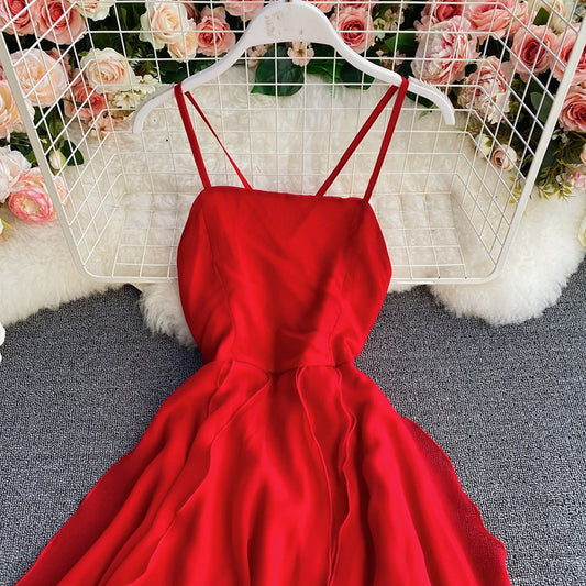 Süßes unregelmäßiges Schnürkleid A-Linien-Modekleid ED0157