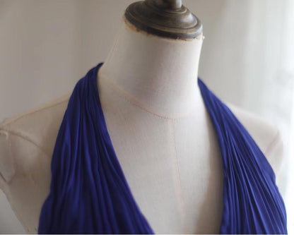 Robe de bal longue bleu roi en satin et mousseline de soie, coupe trapèze, col en V, avec perles, pour fête d'anniversaire, ED01581