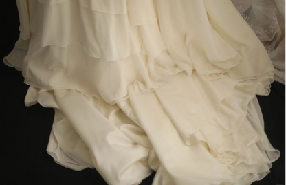 Beige Square Neck Chiffon Lace Empire Dress Long Prom Dress Beaded Wedding Dress  ED01583