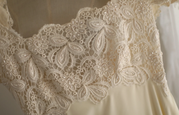 Beige Square Neck Chiffon Lace Empire Dress Long Prom Dress Beaded Wedding Dress  ED01583