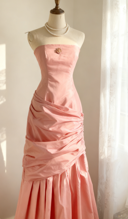 Simple Mermaid Strapless Taffeta Pleated Long Prom Dress Evening Gown ED01594