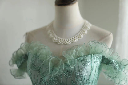 Grünes A-Linien-Tüll-Kurzes Ballkleid mit Perlen und Pailletten ED01608