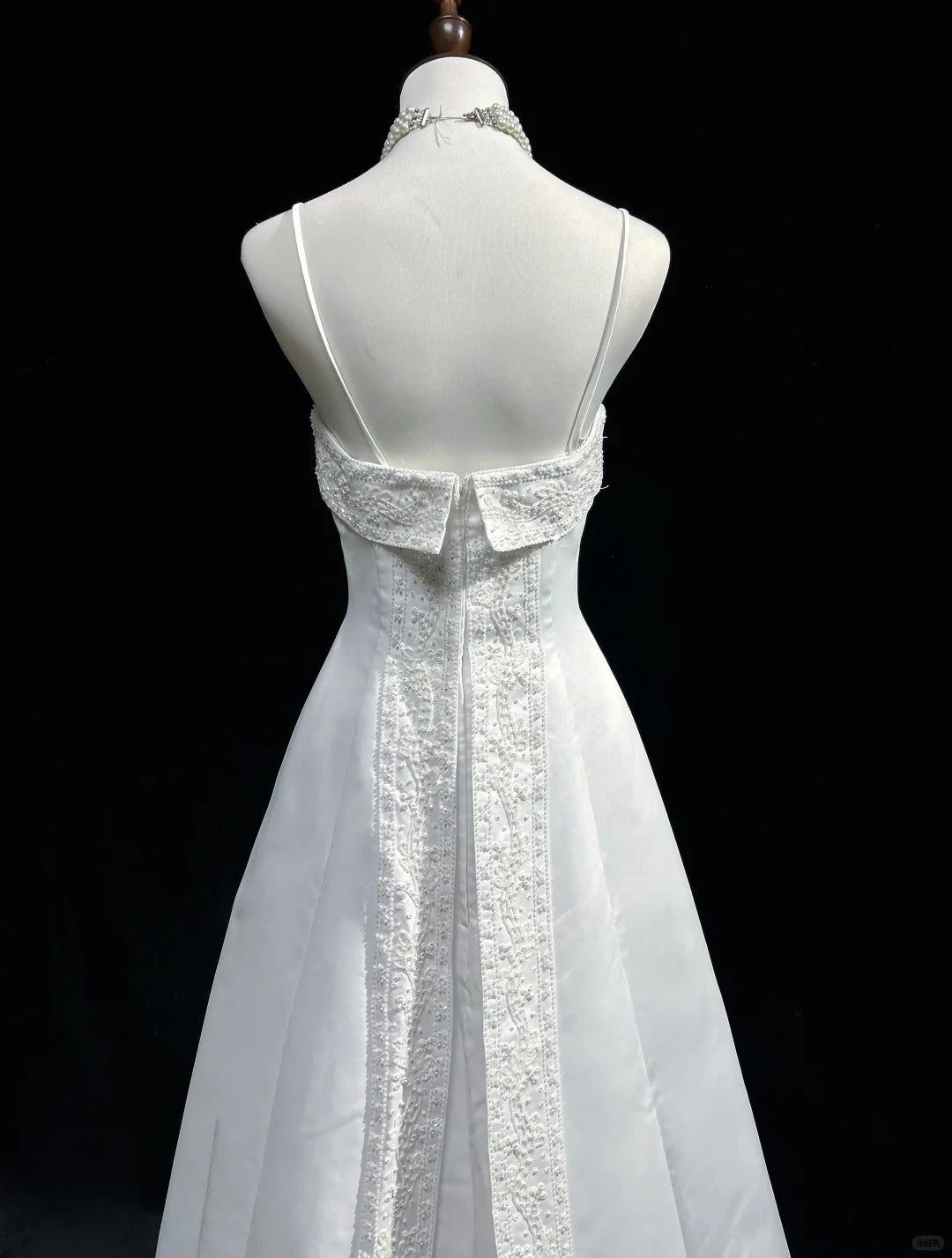 A-Line Spaghetti Strap Beaded Satin Long Prom Dress White Wedding Dress Graduation Prom Dress ED01630