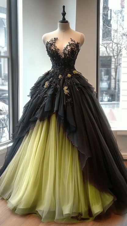 A-Line Sweetheart Neck Beaded Tulle Long Prom Dress for Quinceanera Lace Applique Wedding Dress