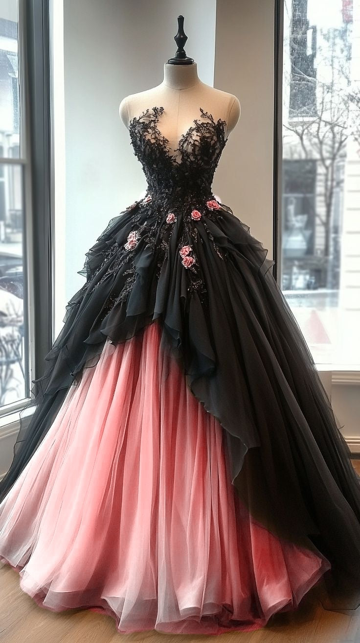 A-Line Sweetheart Neck Beaded Tulle Long Prom Dress for Quinceanera Lace Applique Wedding Dress