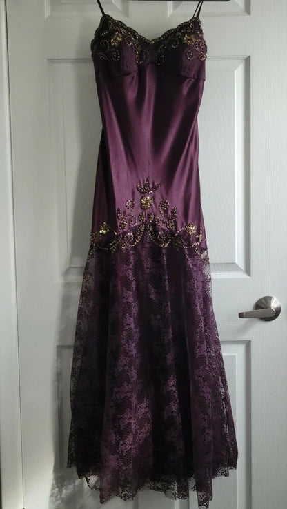 Vintage Spaghetti Straps Lace Beaded Prom Dress Graduation Prom Dress Adult Ceremony Dress ED01641