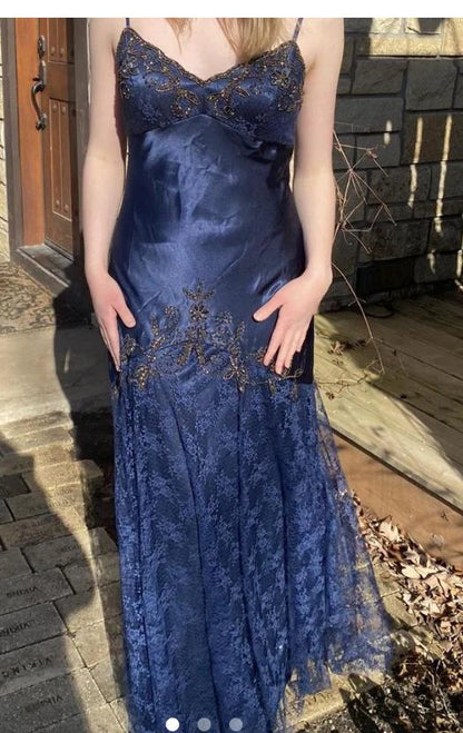 Vintage Spaghetti Straps Lace Beaded Prom Dress Graduation Prom Dress Adult Ceremony Dress ED01641