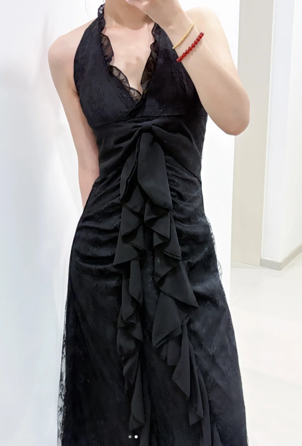 Sweet Black Halter A-Line Chiffon&Tulle Open Back Prom Dresses Birthday Dresses ED01642