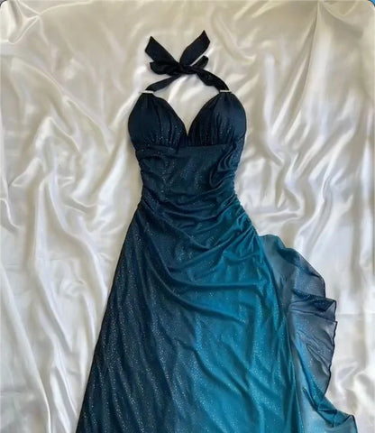 Shiny ✨Chiffon Prom Dress for Party&Birthday Elegant Halter Sweetheart Niche Ruffled Evening Gown