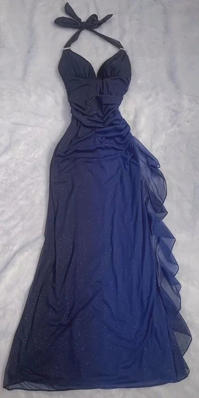 Shiny ✨Chiffon Prom Dress for Party&Birthday Elegant Halter Sweetheart Niche Ruffled Evening Gown