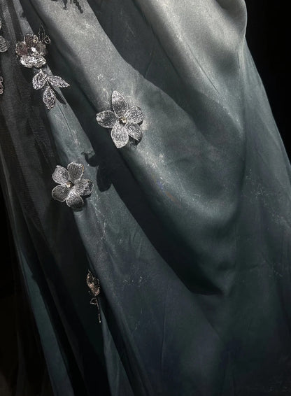 Elegant Chiffon Mermaid Spaghetti Strap Sequined Applique LongProm Dresses🎐 Unique Formal Evening Dresses  ED01646