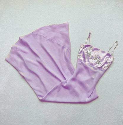 Light Purple Spaghetti straps  Embroidered Chiffon  Party Dress Prom Dress