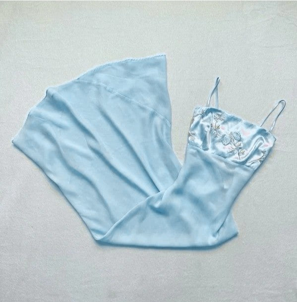 Sky Blue Strapless Embroidered Chiffon Dress Party Dress Prom Dress
