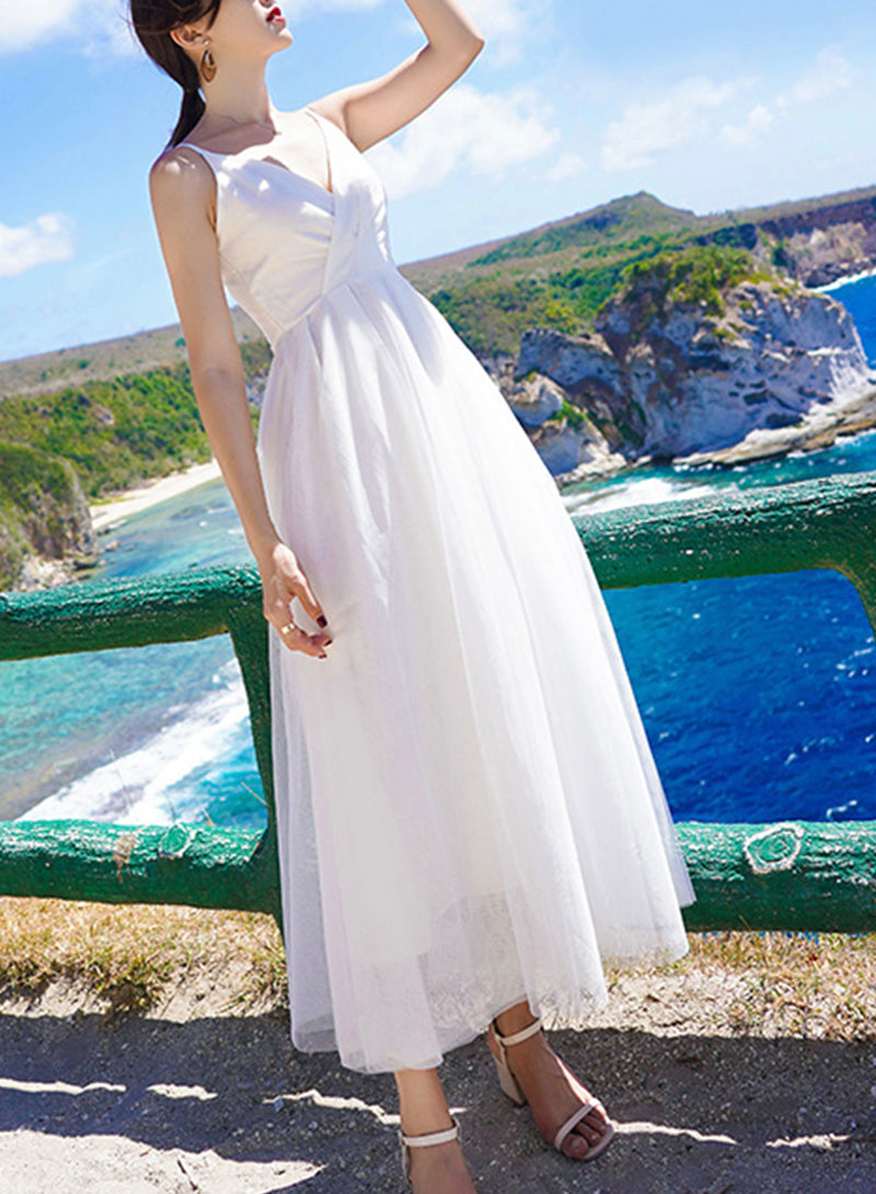 Weißes A-Linien-Tüllkleid Sommerkleid ED0165