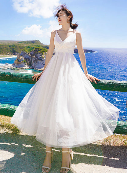 Weißes A-Linien-Tüllkleid Sommerkleid ED0165