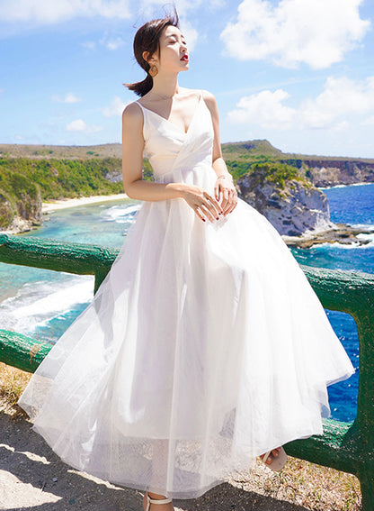 Weißes A-Linien-Tüllkleid Sommerkleid ED0165