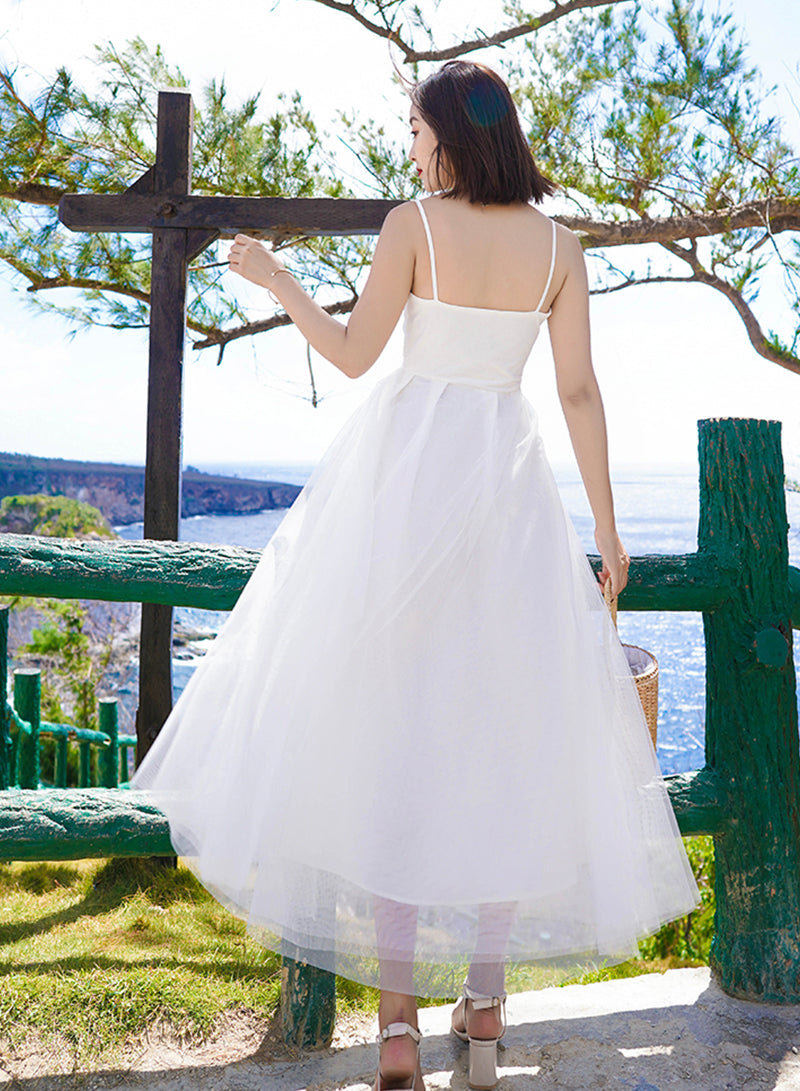 Weißes A-Linien-Tüllkleid Sommerkleid ED0165