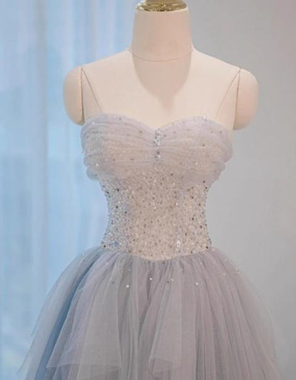 Robe de bal longue en tulle pailleté, décolleté en cœur, coupe trapèze, robe d'anniversaire, robe de remise de diplôme, ED01671