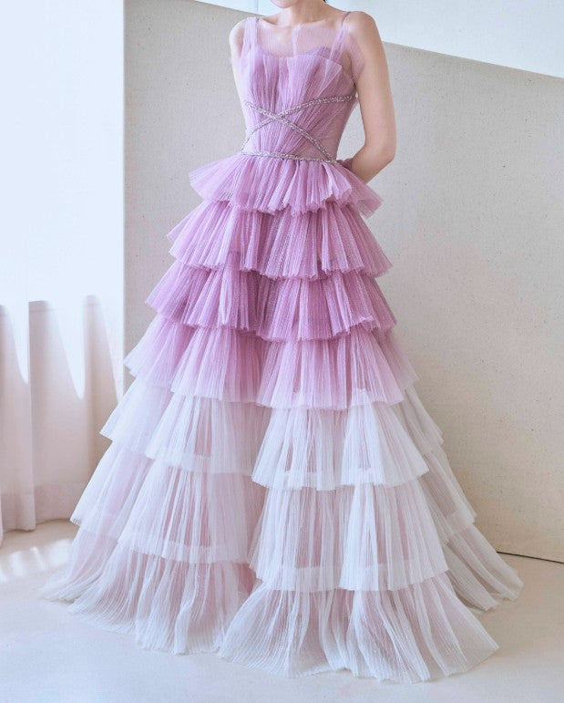 Robe de bal longue en tulle à paillettes et bretelles spaghetti, dégradé violet, pour anniversaire et remise de diplôme, ED01672