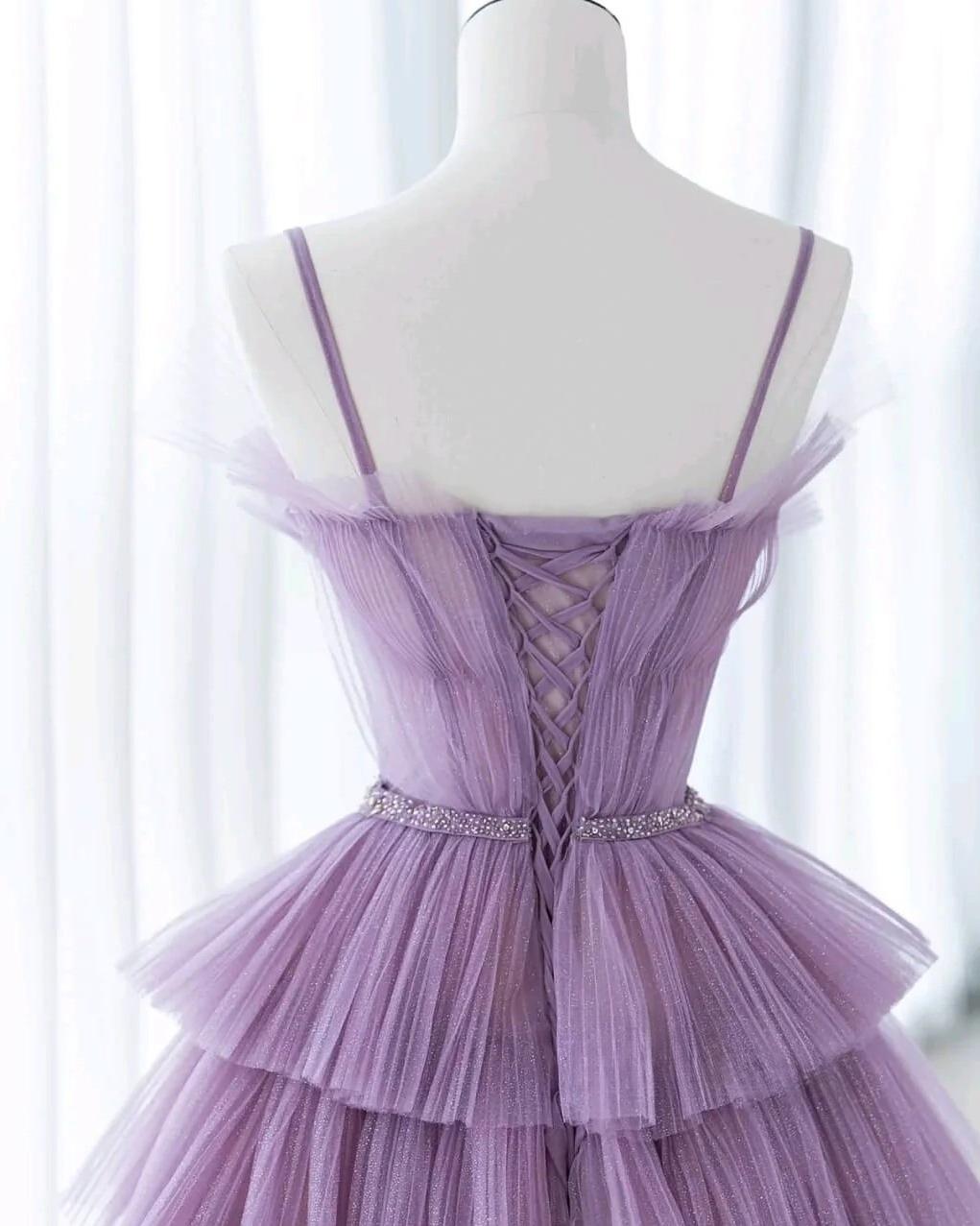 Robe de bal longue en tulle à paillettes et bretelles spaghetti, dégradé violet, pour anniversaire et remise de diplôme, ED01672