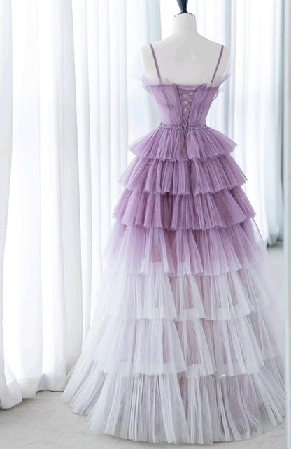 Robe de bal longue en tulle à paillettes et bretelles spaghetti, dégradé violet, pour anniversaire et remise de diplôme, ED01672