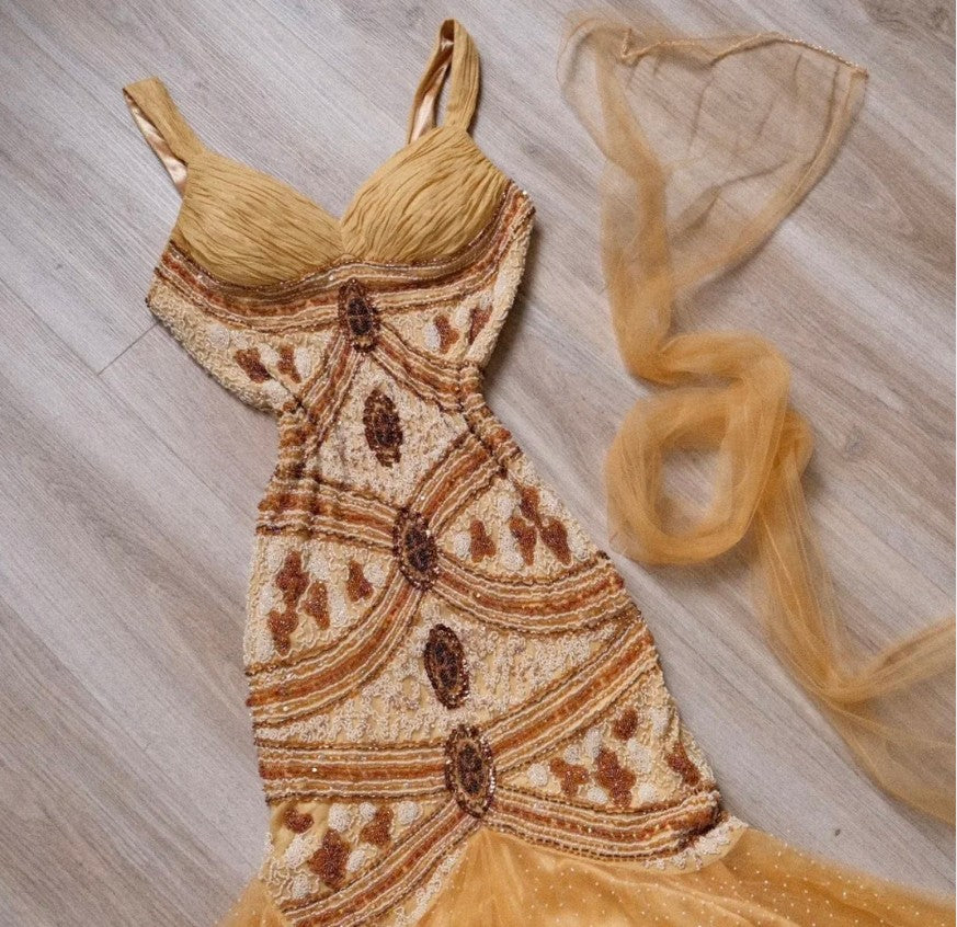 Robe de bal longue en tulle et mousseline de soie, style sirène, vintage, jaune, jolie robe d'anniversaire, ED01679