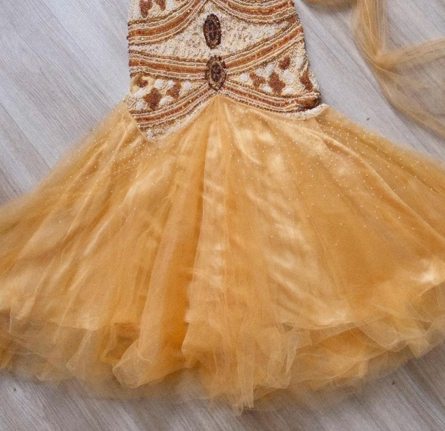 Robe de bal longue en tulle et mousseline de soie, style sirène, vintage, jaune, jolie robe d'anniversaire, ED01679