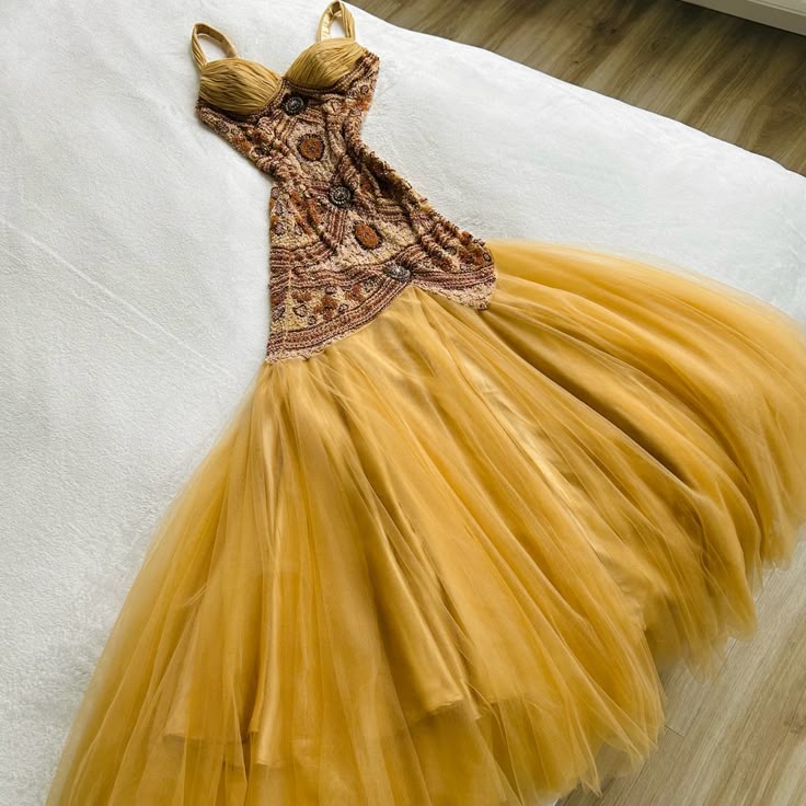 Robe de bal longue en tulle et mousseline de soie, style sirène, vintage, jaune, jolie robe d'anniversaire, ED01679