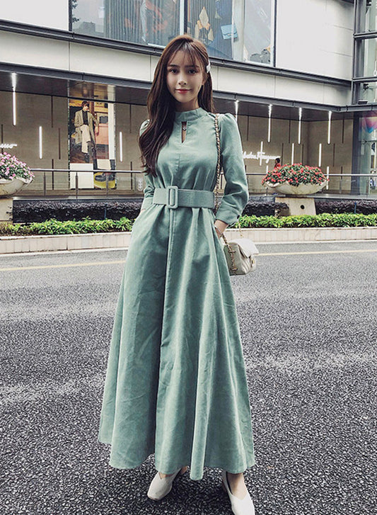Grünes A-Linien-Herbstkleid ED0168